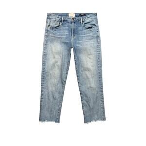 Parker Smith Jeans Womens 30 Blue Denim Straight Frayed Raw Hem Stretch Capri